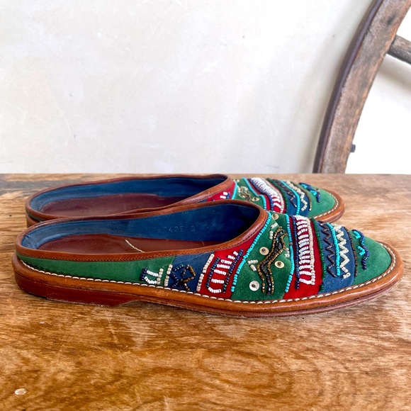 RALPH LAUREN COLLECTION Unique Colorful Beaded Soft Suede Mule Flats 37.5B ITALY - Picture 7 of 12